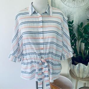 NWT $59 Marc New York cotton striped short sleeve blouse size XL